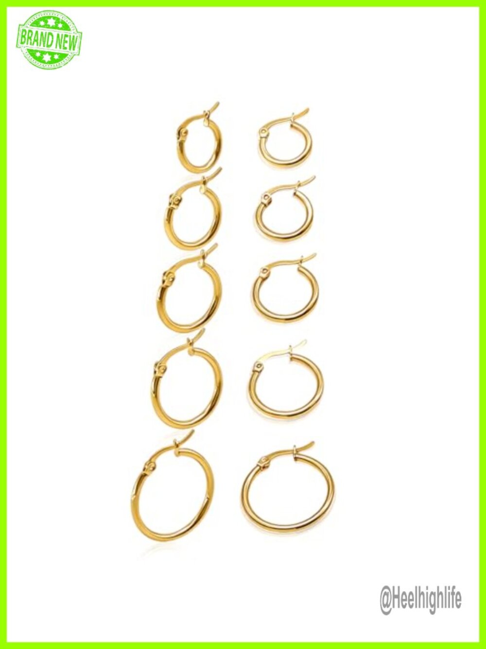 14K Gold Plated Hoop Earrings Set 5 Pairs Surgical Steel Huggie